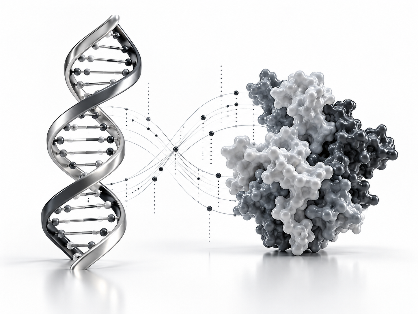 Monochrome DNA helix and protein molecular model